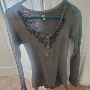 Free People Long Sleeve Blue Top